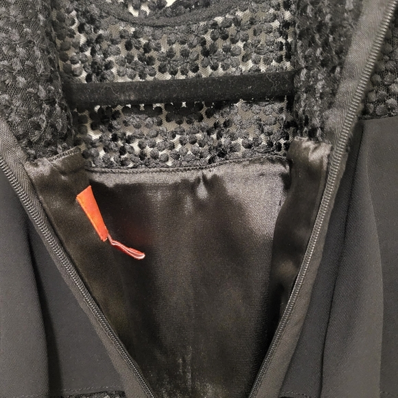 Monique Lhuillier Embroidered Floral Lace Dress Mock Neck Ruffles Black Size 2 - Picture 10 of 14